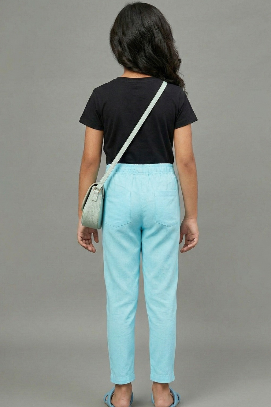 Girls Skyblue Colour Straight Pant