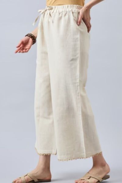 Cotton Palazzo With Black Lace Detailing