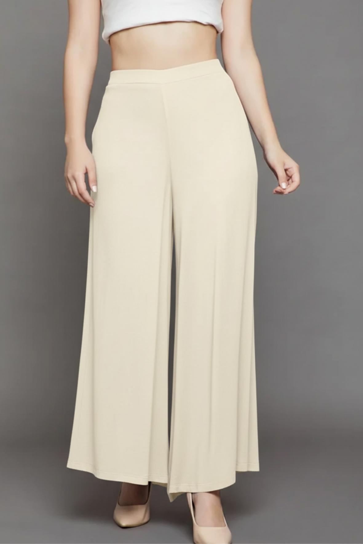 Cream Plain Viscose Palazzo