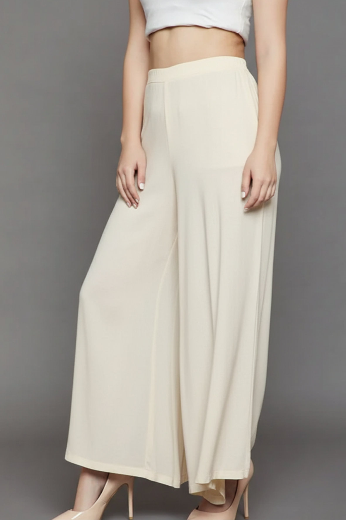 Cream Plain Viscose Palazzo