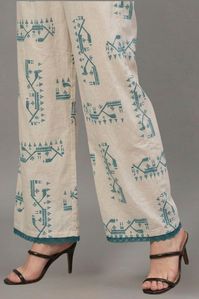 Teal Tribal Print Cotton Lace Palazzo