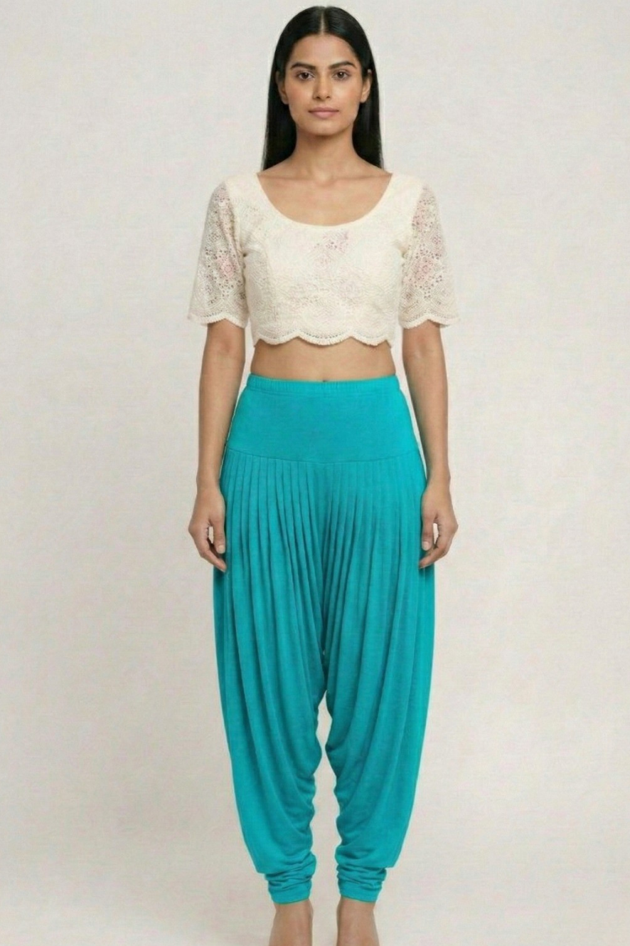 Turquoise blue Viscose Plain Dhoti