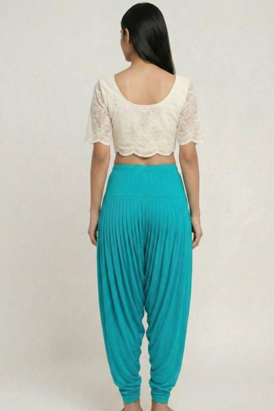 Turquoise blue Viscose Plain Dhoti