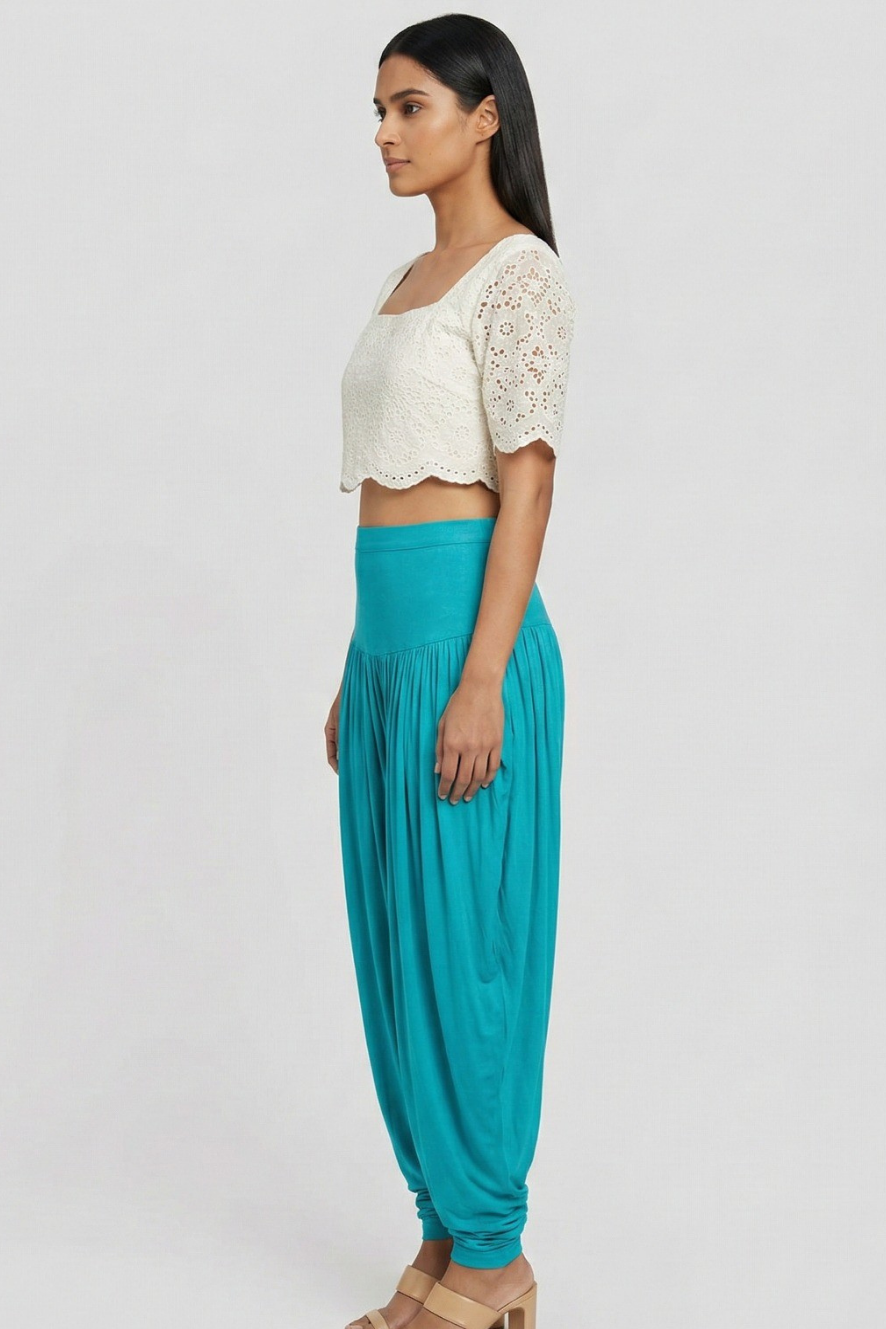 Turquoise blue Viscose Plain Dhoti