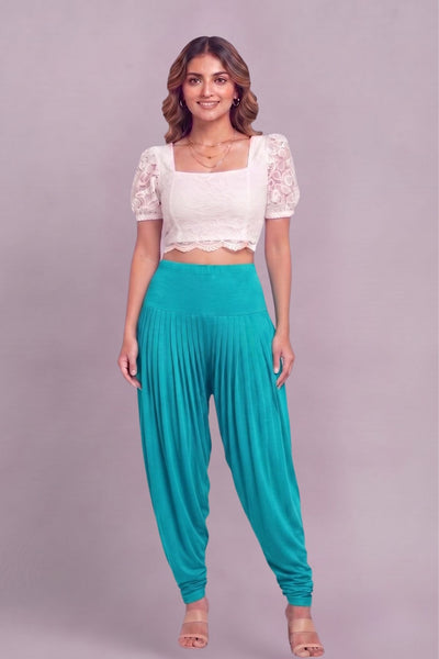 Turquoise blue Viscose Plain Dhoti