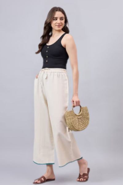 Cotton Palazzo With Dark Green Lace Detailing