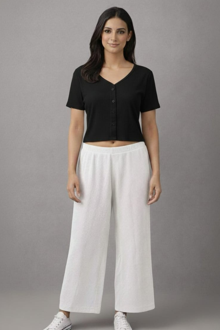 White Zara Rib Palazzo L White