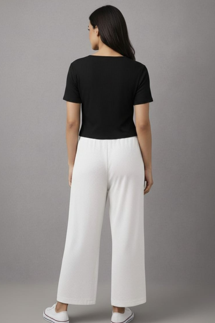 White Zara Rib Palazzo