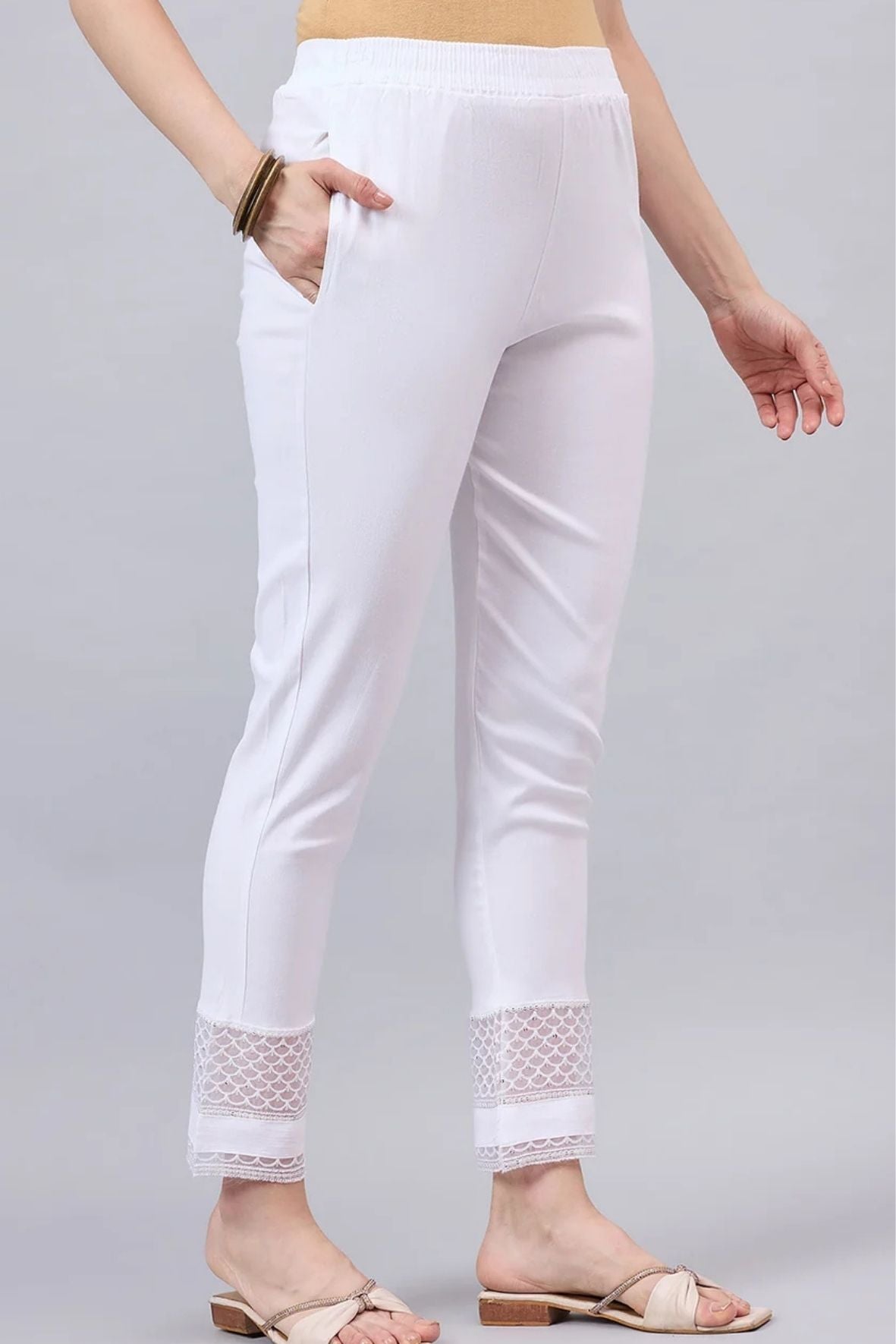 White Sequin Lace Pants