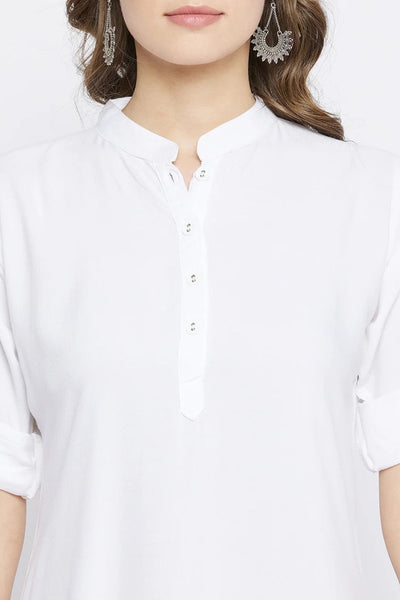 White Solid Coloured Short Kurti - 32" Length
