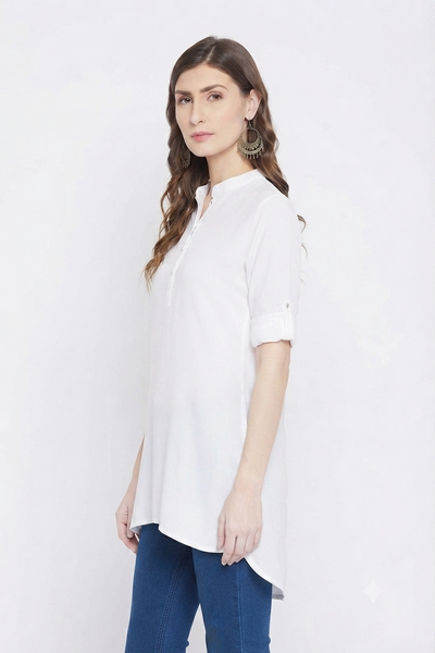 White Solid Coloured Short Kurti - 32" Length