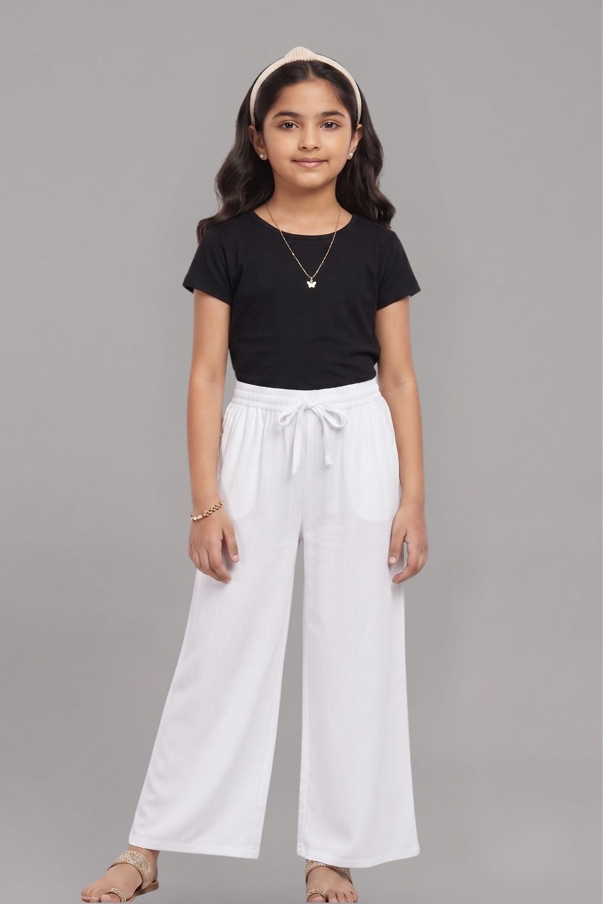 Kids White Rayon Palazzo