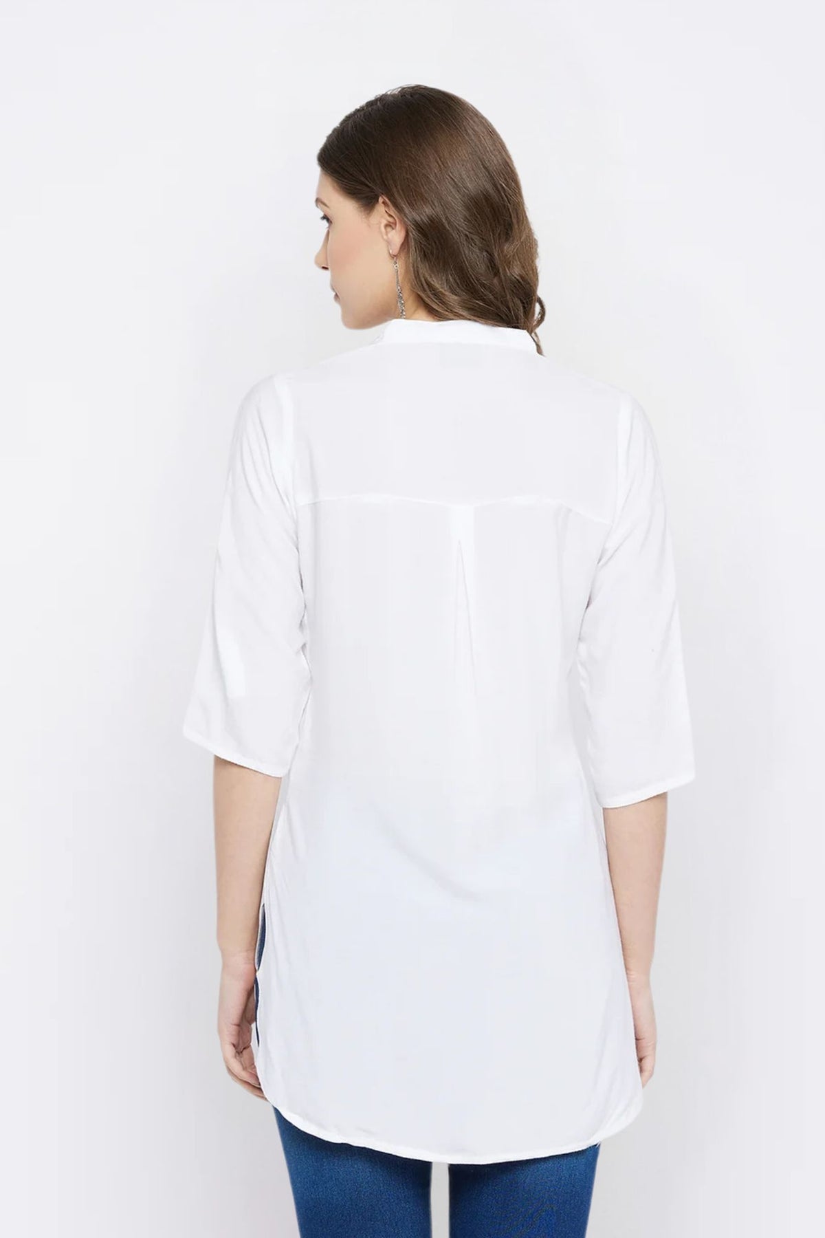 White Solid Coloured Short Kurti - 32" Length
