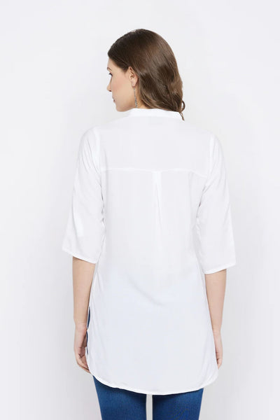White Solid Coloured Short Kurti - 32" Length