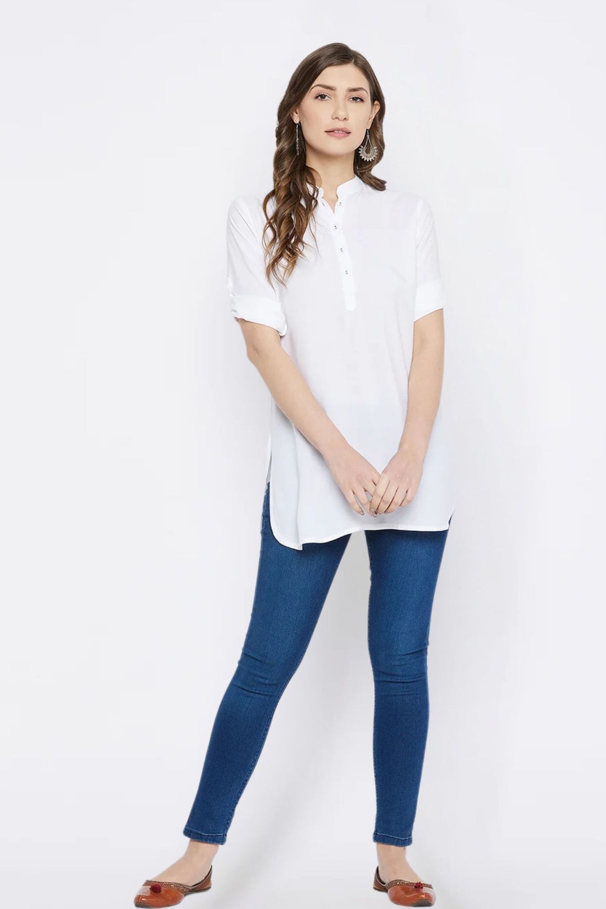 White Solid Coloured Short Kurti - 32" Length