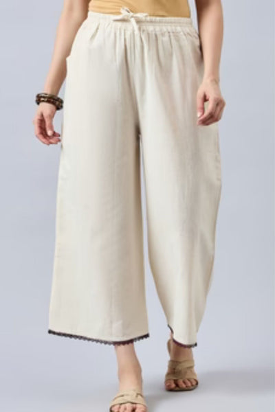 Cotton Palazzo With Dark Green Lace Detailing