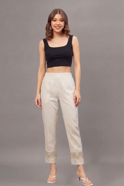 Ivory Zari Chevron Cotton Felx lace Pants