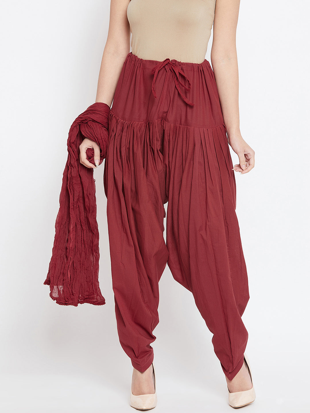 Maroon Cotton Plain Patiala with Dupatta