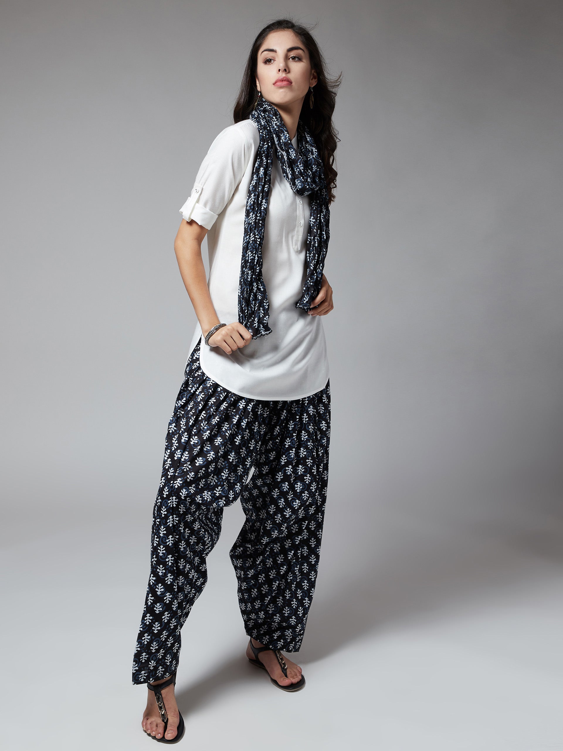 Bakara Leaf Patiala with White Kurti Set