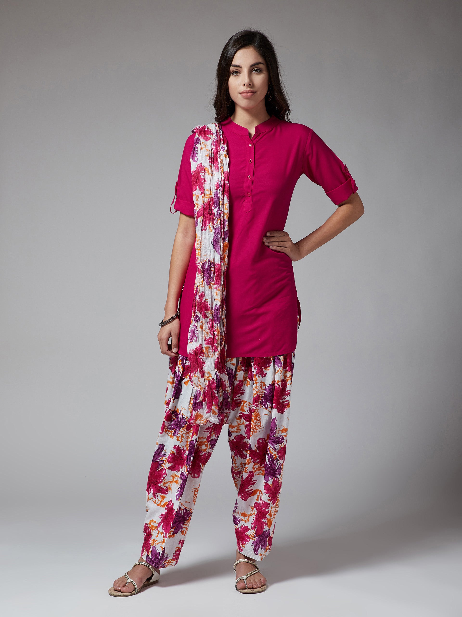 Magenta Top with Floral Patiala Set