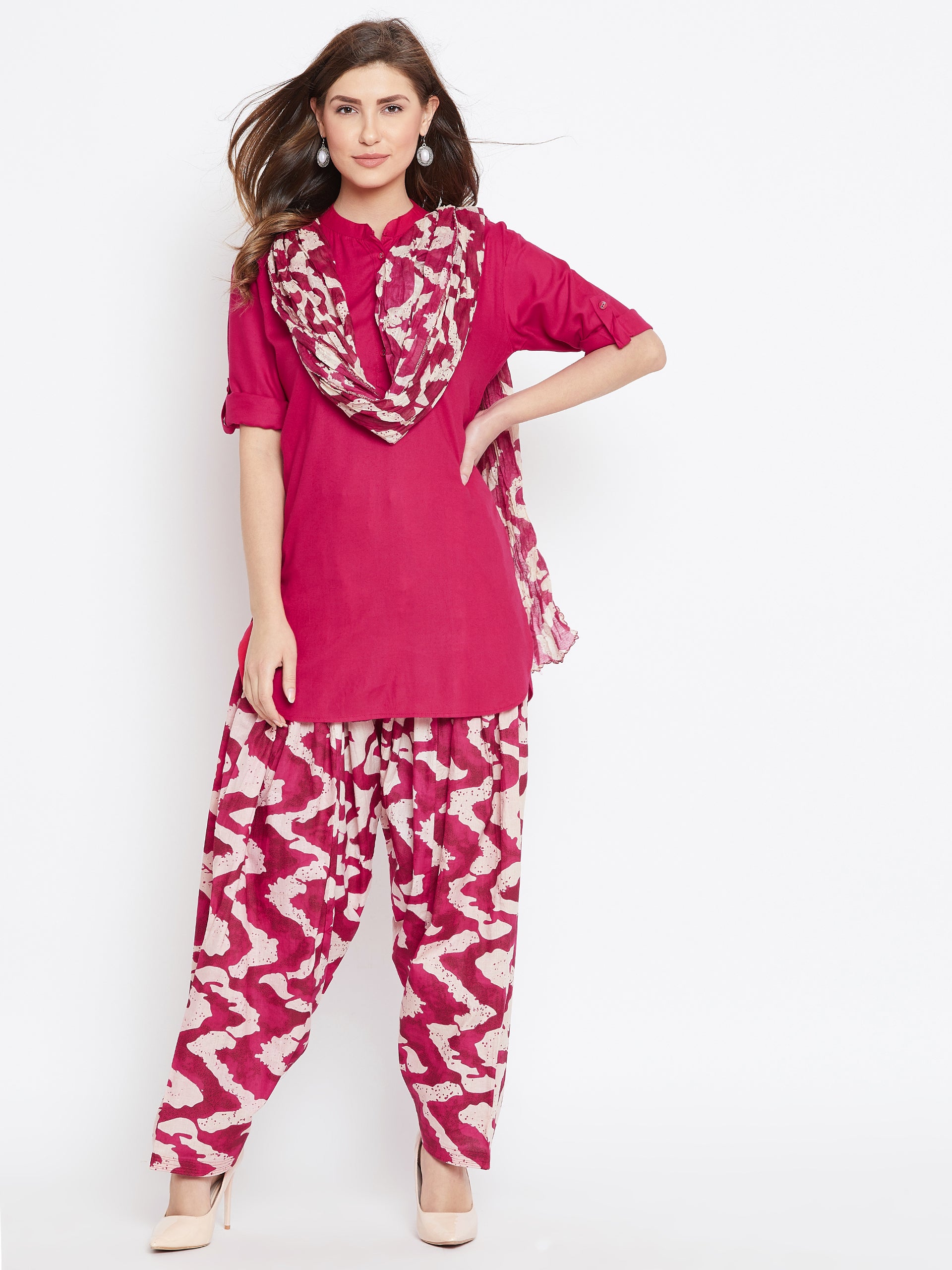 Brush Pattern Patiala with Rani Kurti Set