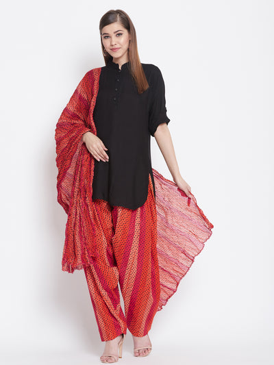 Multicolour Floating Lines Patiala with Black Kurti Set