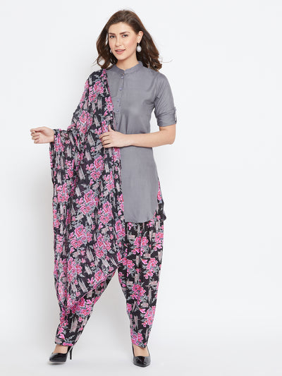 Baroque Print Patiala with Elephant Grey Kurti Set