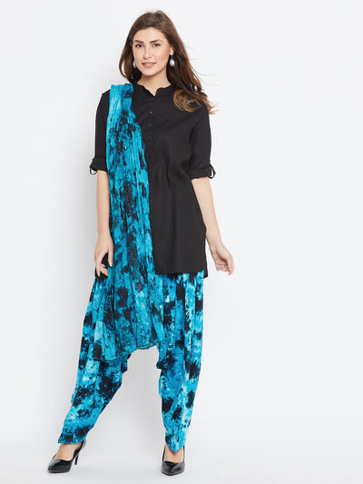 Tie and Dye Print Patiala with Black Kurti Set
