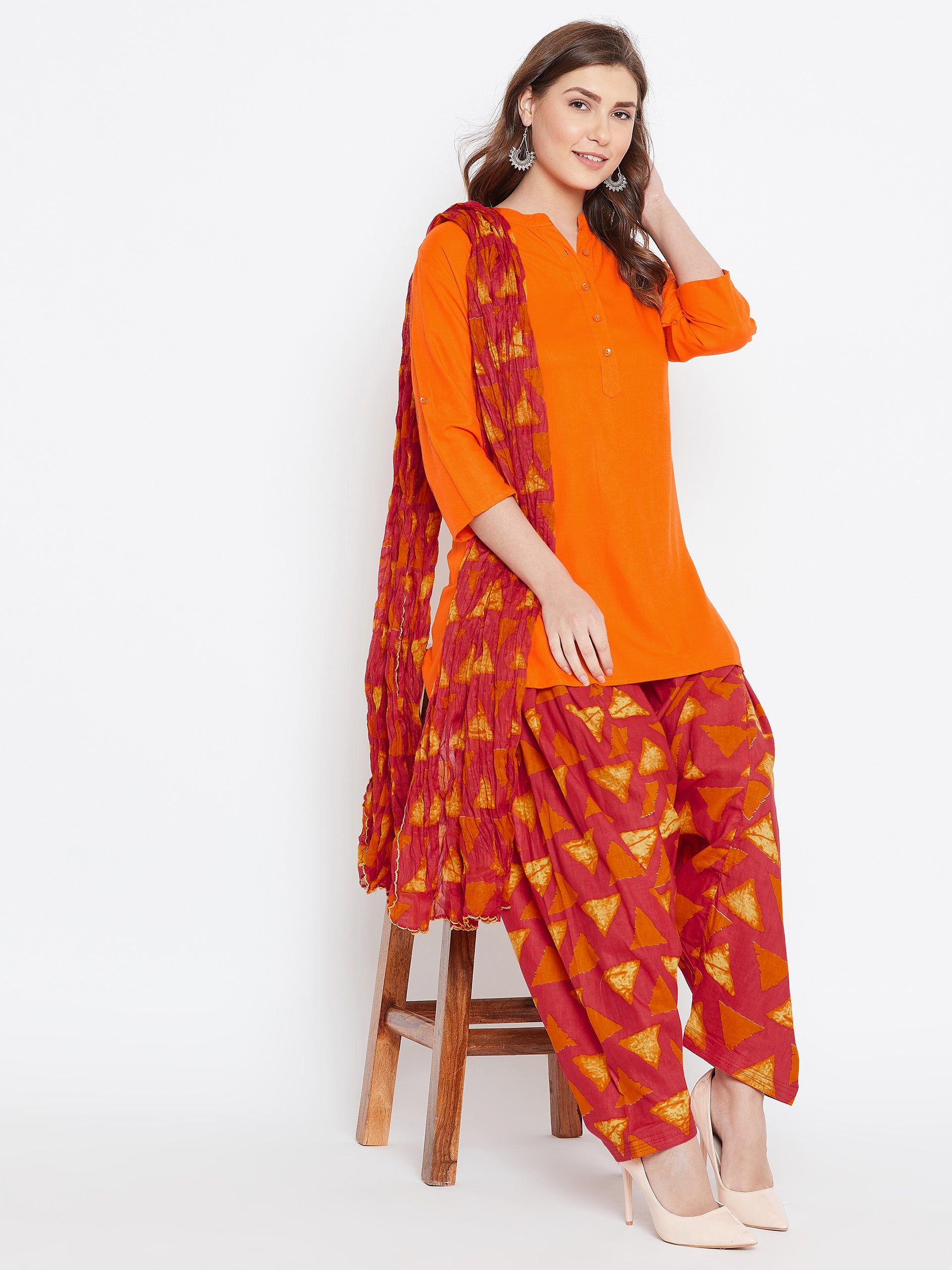 Vector Print Patiala with Orange Kurti Set