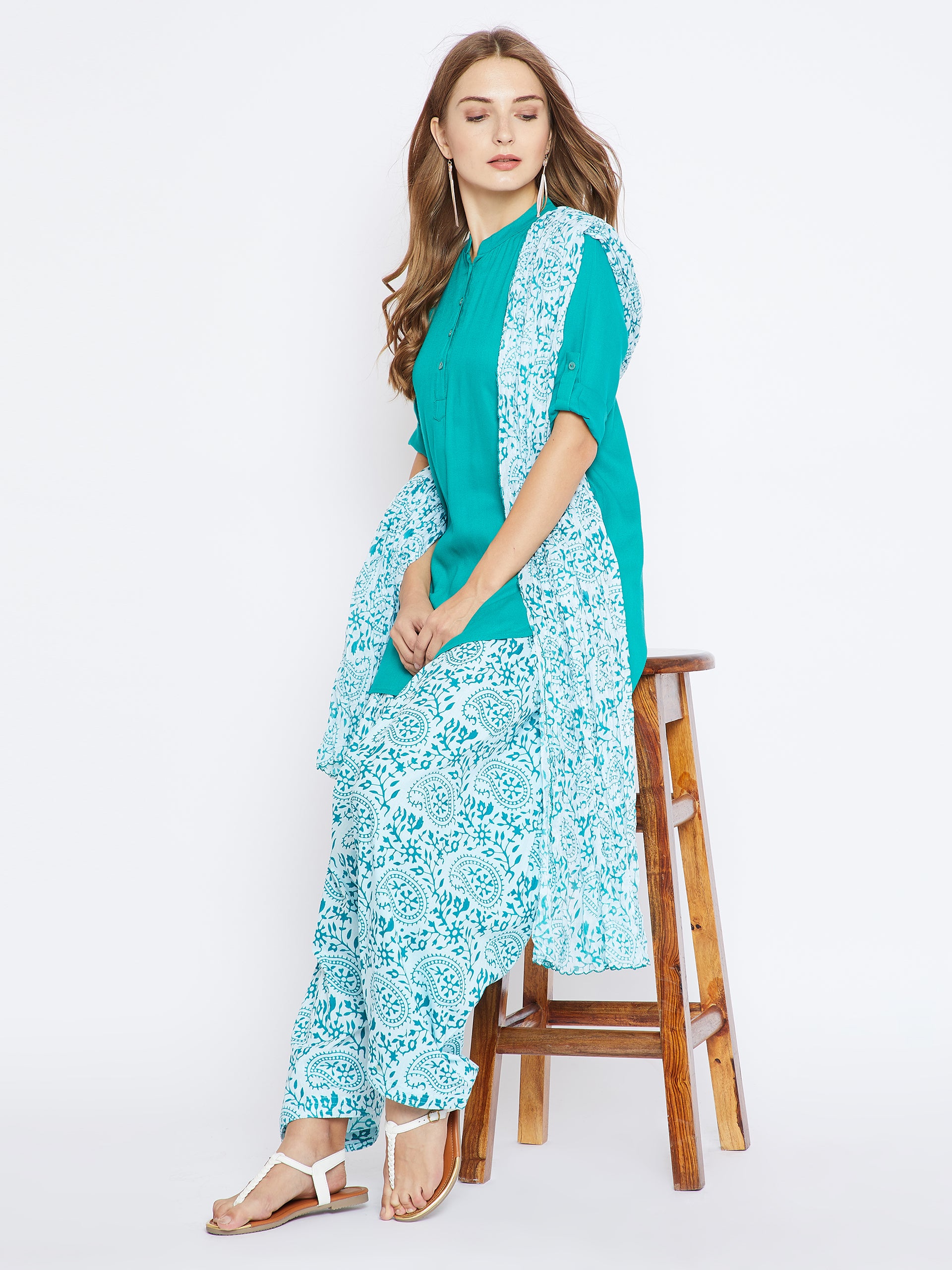 Paisley Print Patiala with Rama Green Kurti Set