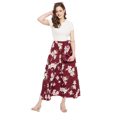 Mangolia White Pink Skirt Free Size Maroon