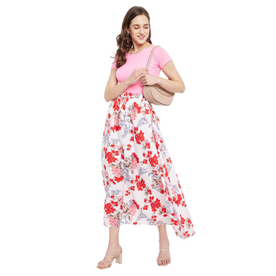 Red Peach Blossom Skirt Free Size White