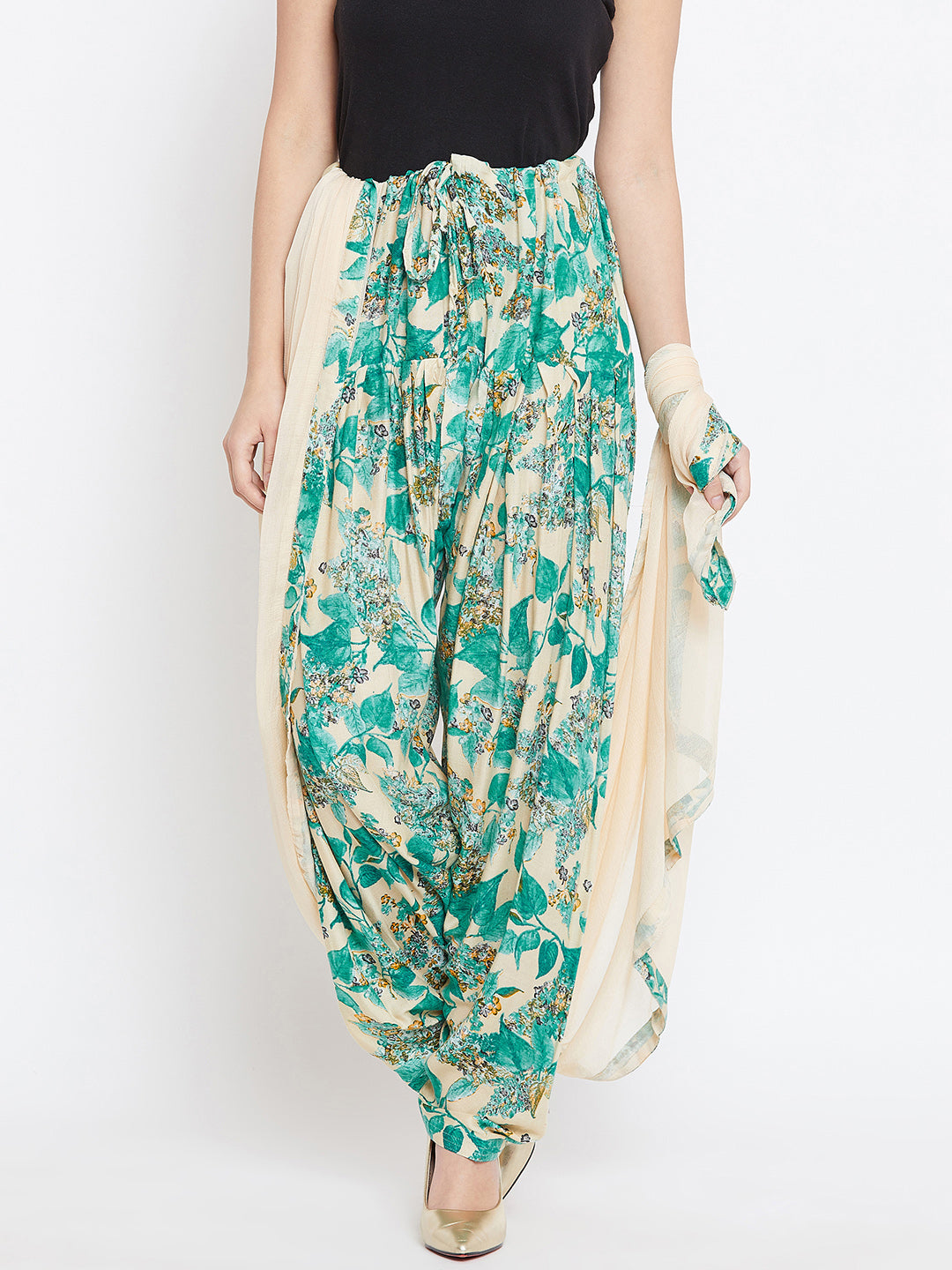 Leafy Printed Rayon Patiala With Dupatta Free Size
