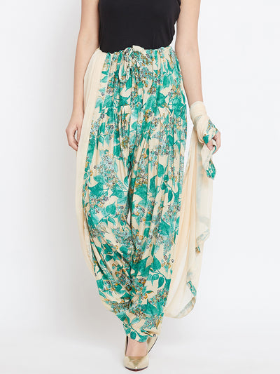 Leafy Printed Rayon Patiala With Dupatta Free Size