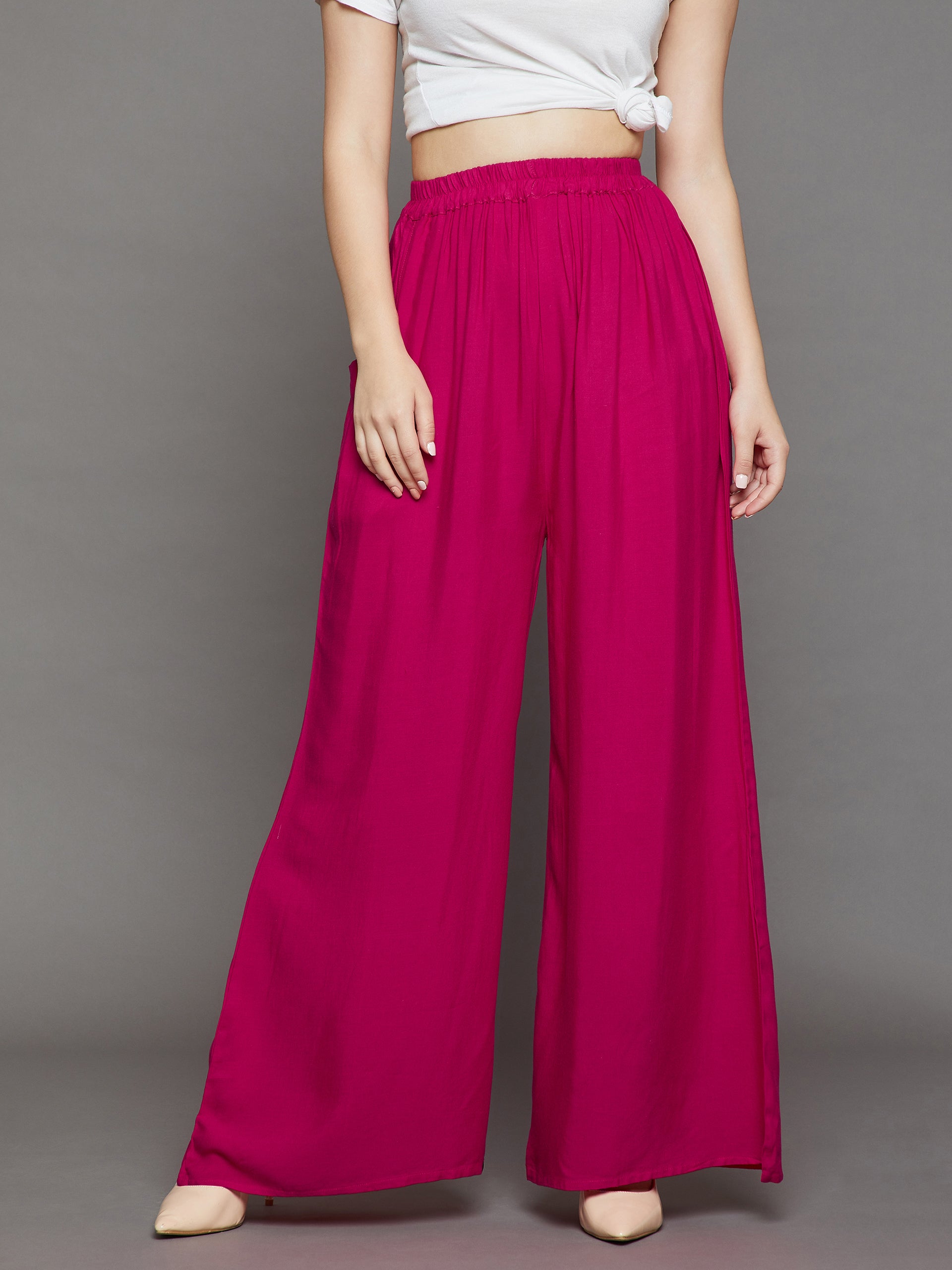 Rani Pink Plain Rayon Palazzo