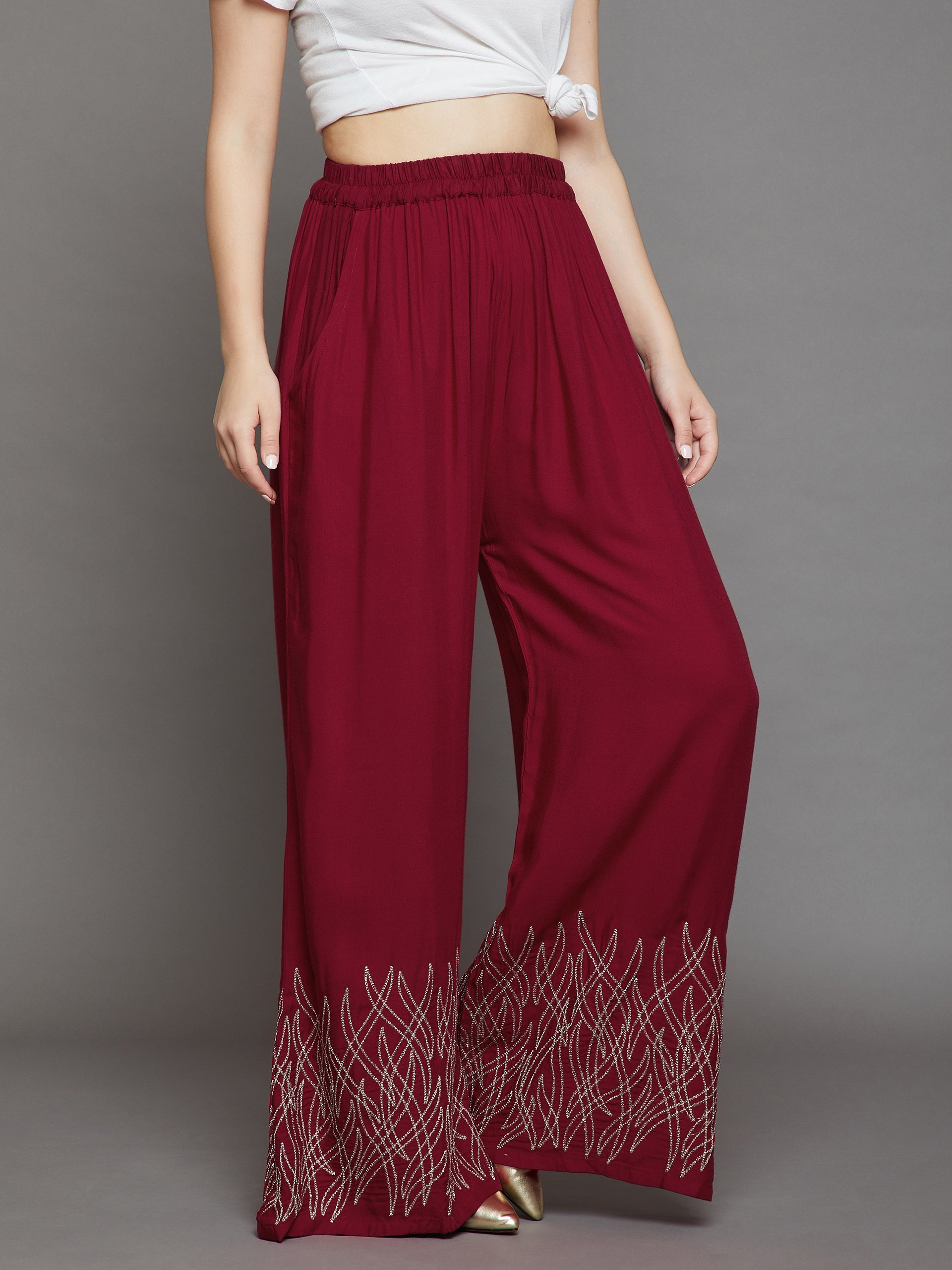 Plum Maroon Embroidery Palazzo