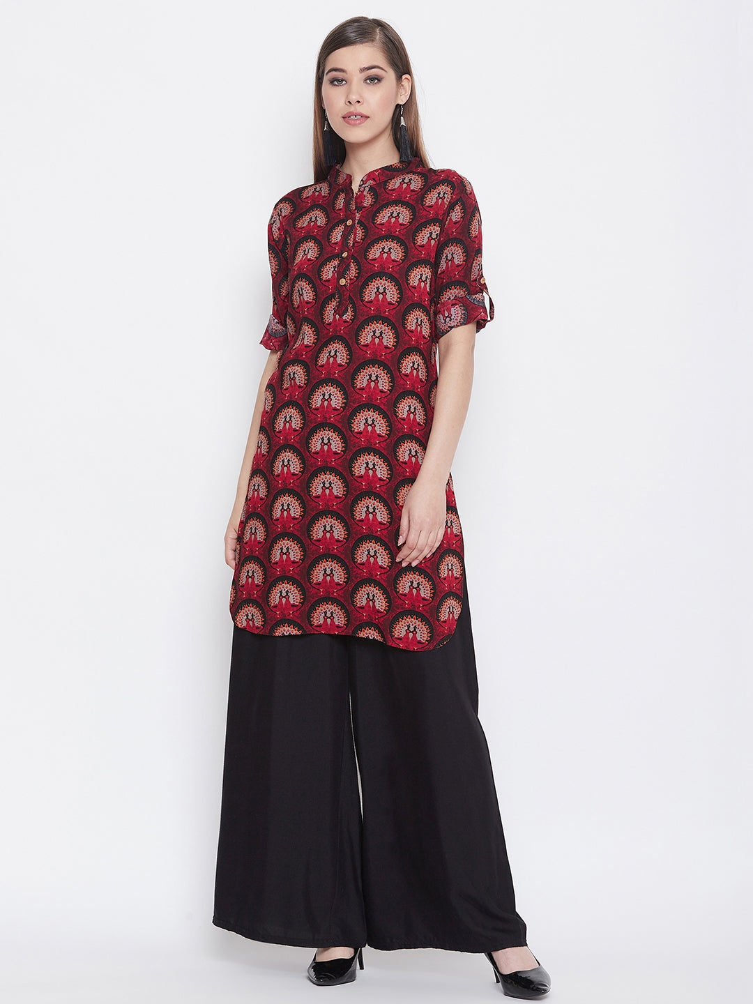 Maroon Figurative Printed Kurti