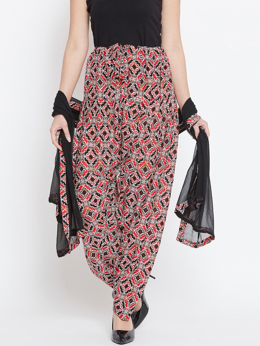Block floral Print Rayon Printed Patiala with Dupatta