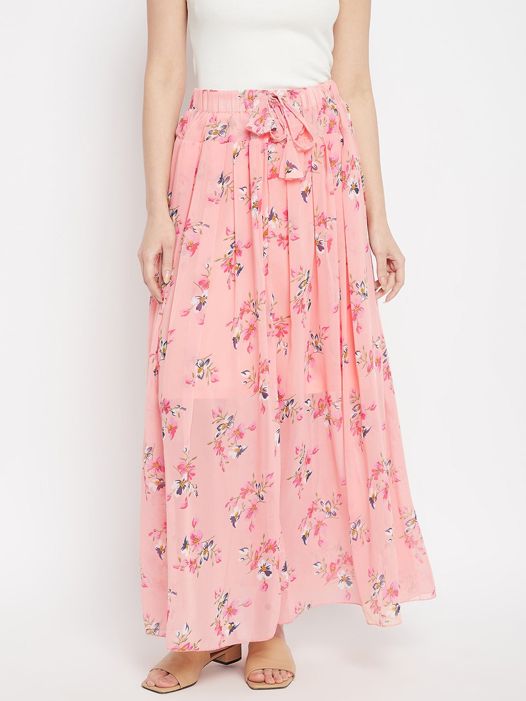 Pink & Peach Pleat Floral Skirt