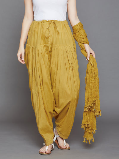 Mustard Cotton Plain Patiala with Dupatta