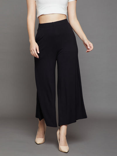 Black Plain Viscose Palazzo