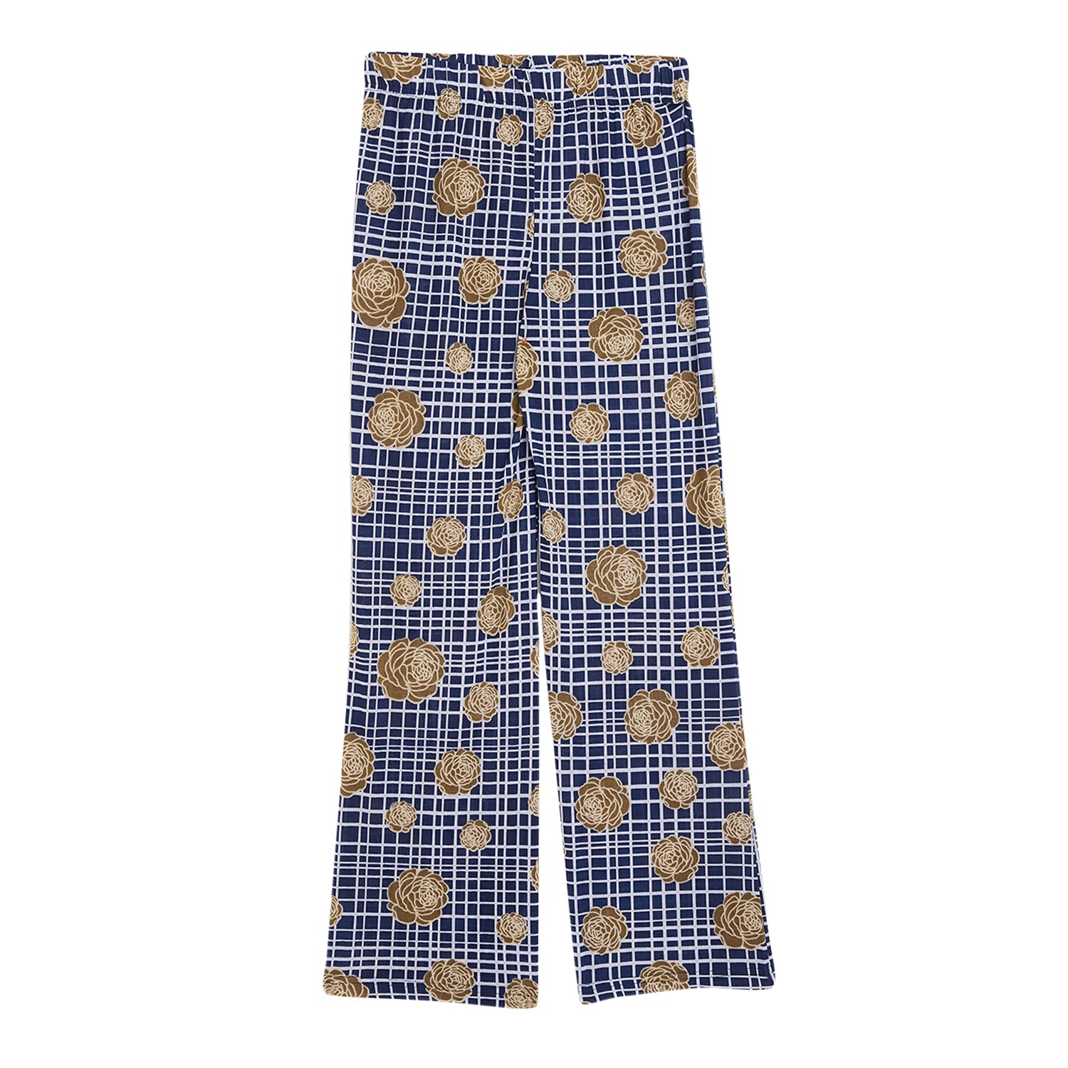 Kids Blue Checks with Brown Flower Printed Palazzo 40