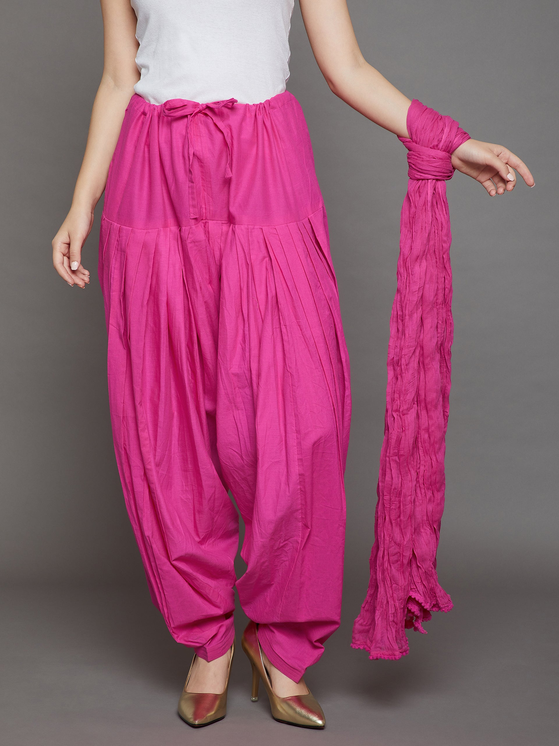 Pink Cotton Plain Patiala with Dupatta
