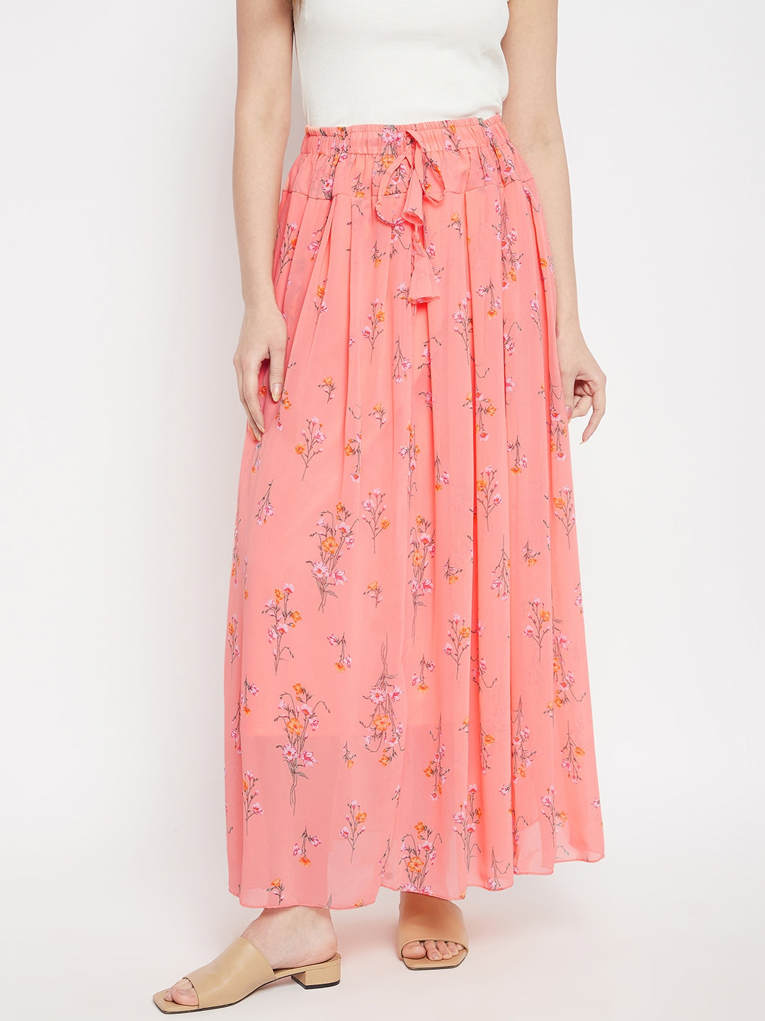 Peachy Floral Pleat Skirt
