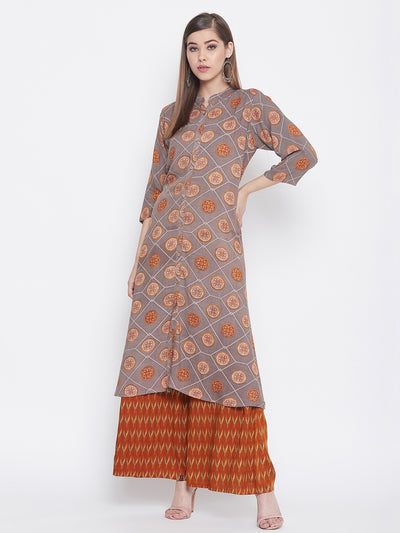 Printed sand wisp and maroon Kurti with palazzo