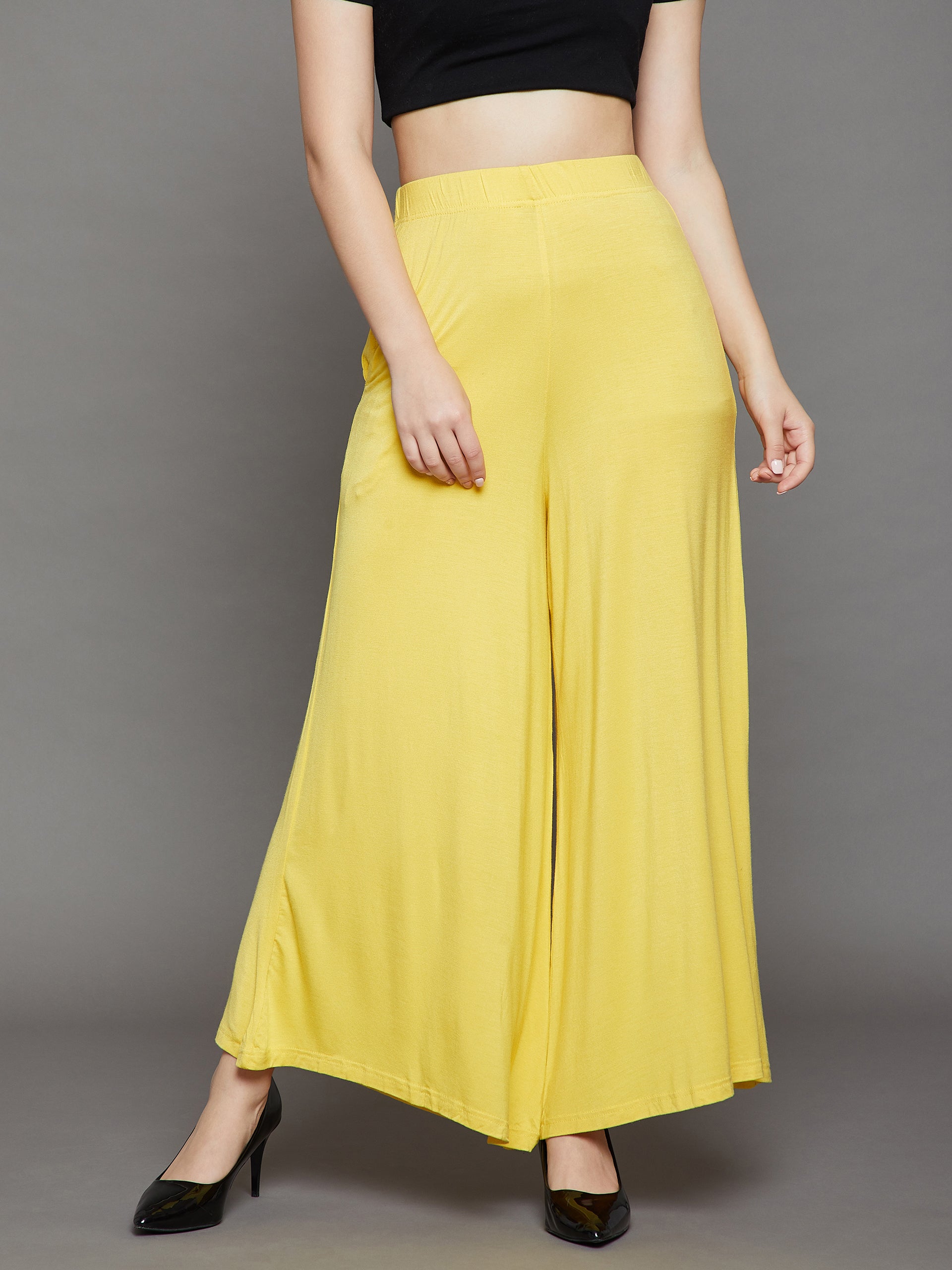 Yellow Plain Viscose Palazzo