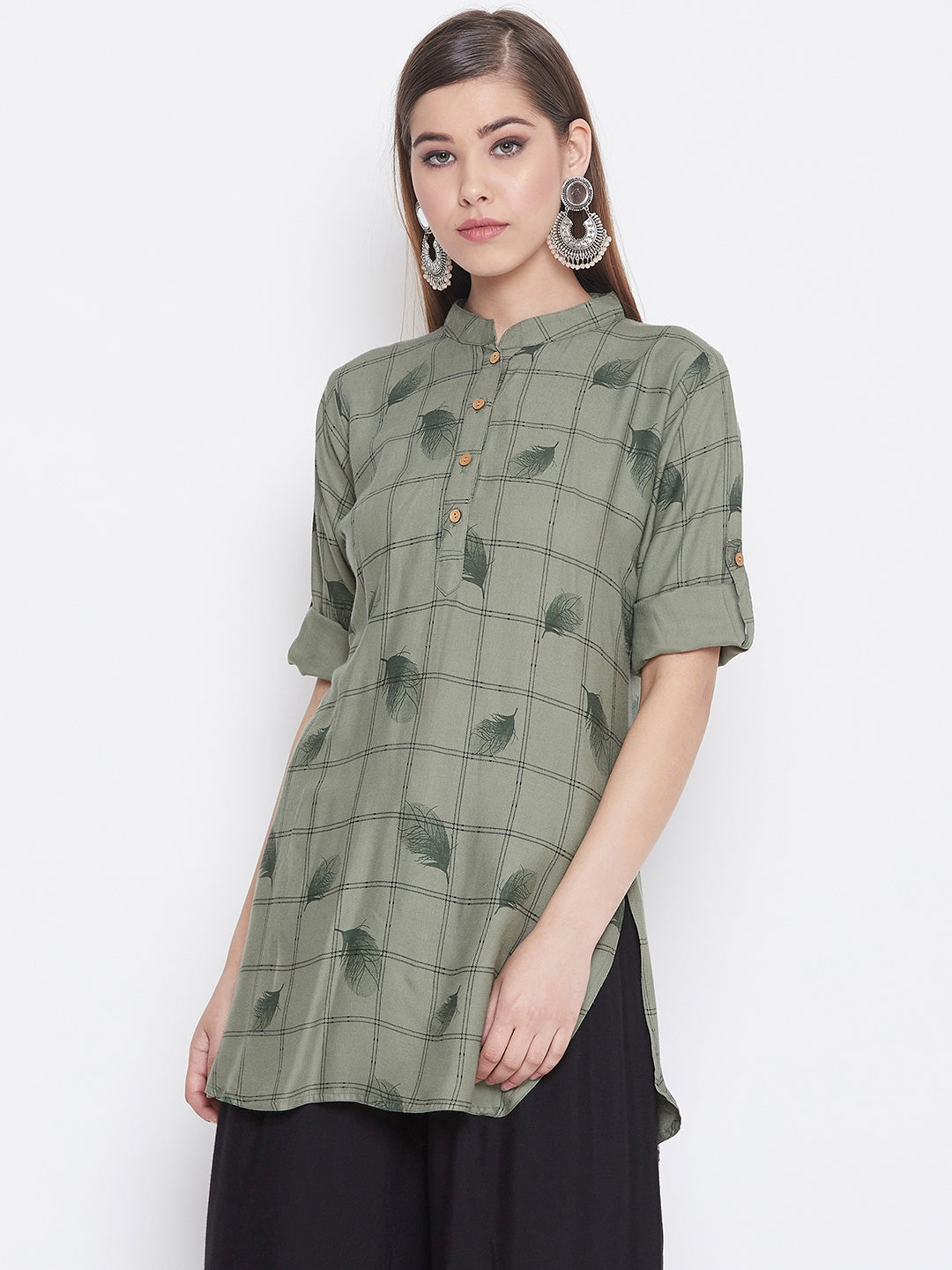 Deltagrey with Feather Print Short Kurta