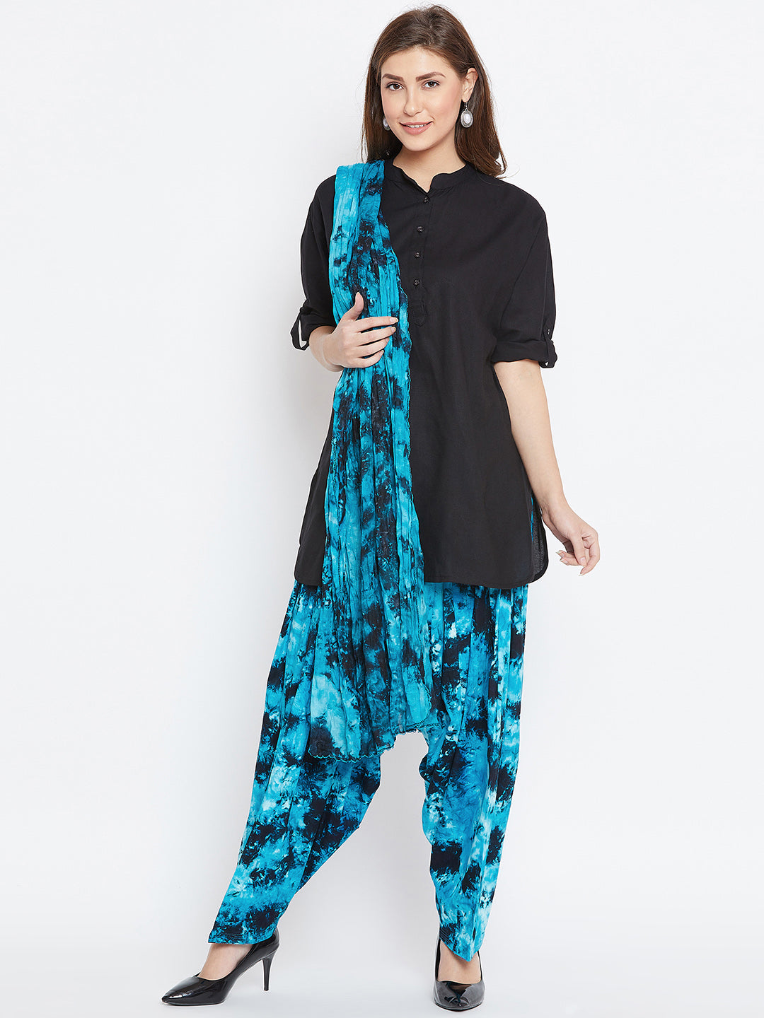 Tie and Dye Print Patiala with Black Kurti Set