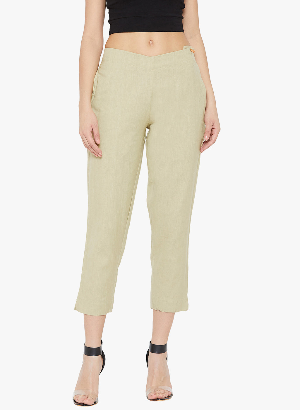Beige Cotton slub Pants