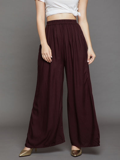 Brown Plain Rayon Palazzo 4XL Chocolate brown